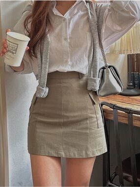 Casual High-Waist Khaki Mini Skirt
